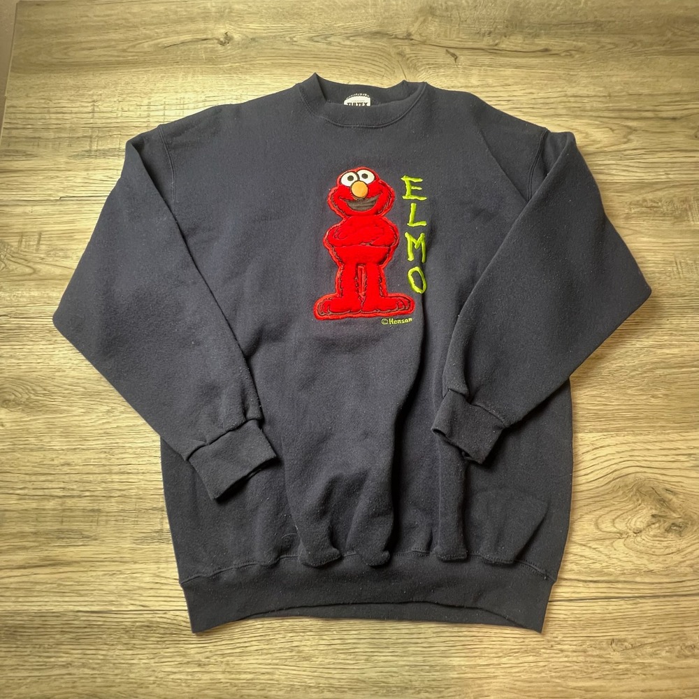 Tultex Sweatshirt Unisex XL Navy Elmo Embroidered Vintage 90s Sesame Street